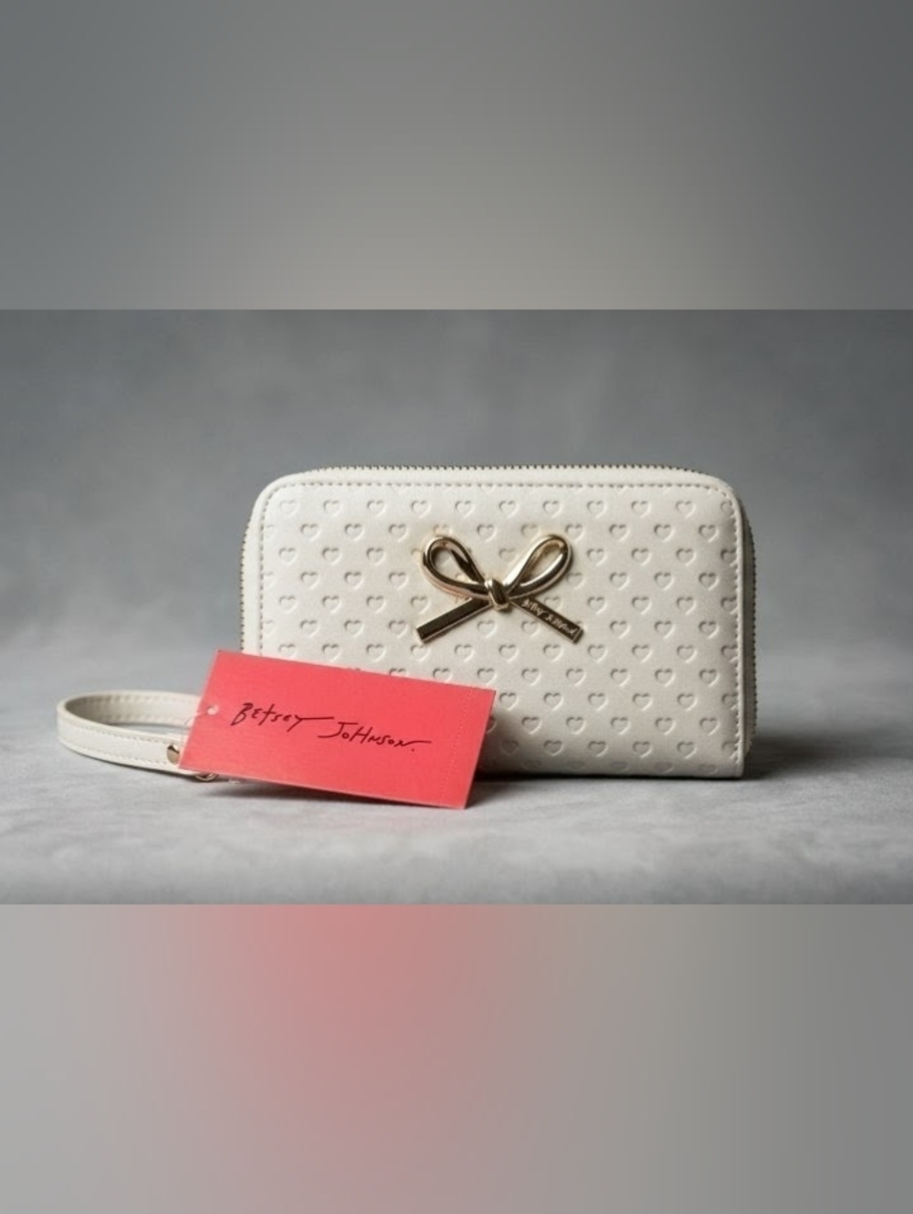 Betsey Johnson Cream Heart-Embossed Wallet with Gold Bow